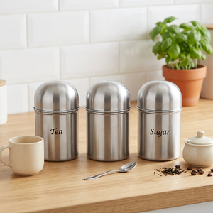 3-Piece Stainless Steel Kitchen <b>Canister</b> <b>Set</b> Dome-shaped Metal Storage Containers for Tea & Sugar Cylinder Design - Product Image 3