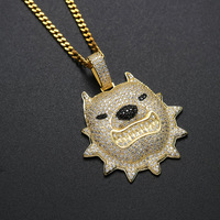 BES Micro-incrusté 5A Zircon Laiton Plaqué Or Tête De Chien Pendentif pour Collier Personnalisé Hip-Hop Bijoux pour Hommes et Femmes