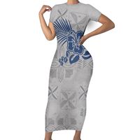 Robe d'été 2023 personnalisée en tissu polynésien tribal samoan vert, motif floral Tapa, coupe moulante, taille naturelle, écologique