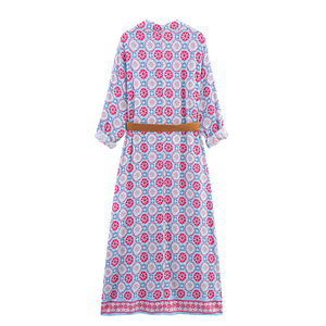 Kp & Za <span class=keywords><strong>2025</strong></span> Bộ Sưu Tập Mùa Xuân Của Phụ Nữ Retro Midi Ăn Mặc Hoa Mô Hình Dài Tay Áo Đế Chế Vòng Eo Vành Đai Thời Trang Giản Dị Nhìn - Product Image 2