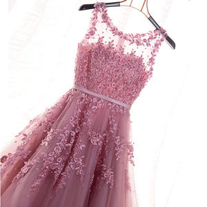 Vestidos de noche de encaje rosa polvoriento con ilusión de iluminación, apliques de perlas, largo hasta el suelo, para invitadas a bodas en la playa, vestidos de fiesta, <span class=keywords><strong>vestido</strong></span> de fiesta largo y económico - Product Image 4
