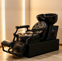 Nouvelle Arrivée - Fauteuil de Lavage Capillaire Robuste Noir avec Rivets Décoratifs, Fauteuil Inclinable pour Salon de Coiffure
