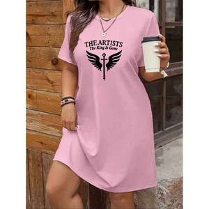 Large-sized Elegant <strong>Women's</strong> Dress ARTISTS KING IS <strong>GONE</strong> Print T-shirt Dress Club Eco-friendly Breathable Elastic Waist Regular - Product Image 3