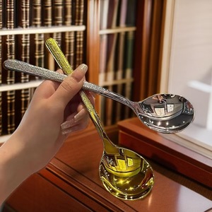 Stainless Steel Hammered <b>Serving</b> <b>Spoon</b> Long Handle Round Head Camping Utensil - Product Image 1