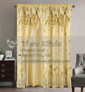 Ensemble de 2 Panneaux de <span class=keywords><strong>Rideaux</strong></span> de Fenêtre <span class=keywords><strong>Bordeaux</strong></span> et Or avec Cantonnière et Doublure Attachées pour Chambre Salon Salle à Manger en Stock - Product Image 2