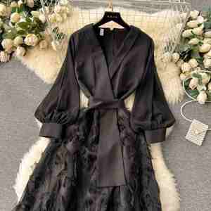 Vestido Midi Romántico de Primavera de Alta Calidad para Mujer, Talla Grande, con Mangas Abullonadas, Estilo Imperio, con Encaje y Parches, Vestidos Elegantes para Damas - Product Image 2