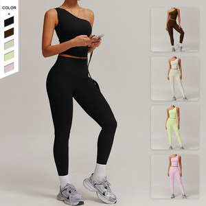 2025 nouveau sans couture amovible simple épaule Yoga gilet taille haute hanche levage <span class=keywords><strong>Compression</strong></span> Leggings ensemble poche imprimé motif - Product Image 6