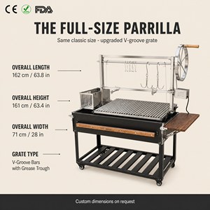 Parrilla argentine V-Grate avec rôtissoire automatique et bac à graisse, cadre de levage en acier inoxydable, foyer en briques réfractaires, taille personnalisée - Product Image 2