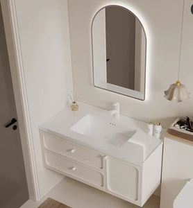 Meuble-lavabo de salle de bain simple de style minimaliste français haut de gamme avec miroir intelligent, design personnalisé - Product Image 6