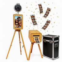 Vintage houten dubbelzijdige fotohokje met 18,5 inch touchscreen pc, compatibel met iPad en DSLR, te huur voor bruiloften, feesten en evenementen