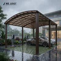 Diseño Arquitectónico Moderno, Acabado en Madera, Estructura de Techo Metálico Resistente al Viento y a la Lluvia, Cocheras Dobles de Aluminio para 2 Autos, Duraderas