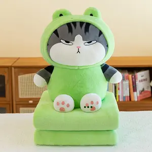 2-in-1 süper yumuşak peluş ayı battaniye çift kullanımlı ofis şekerleme klima 'İmparator Cat' tasarım örgü astar toplu stok ile - Product Image 6