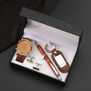 Promotional Leather Executive Father's Day <strong>Gift</strong> <strong>Set</strong> <strong>Watch</strong> Keychain Pen Cufflinks Four <strong>Sets</strong> Of Business Men With Hand <strong>Gift</strong> Box - Product Image 1