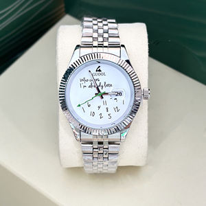 Montres pour hommes CUOOL, style designer, qui s'en soucie, je suis déjà en retard, cadran blanc, lunette cannelée, date, acier inoxydable, collection pour hommes - Product Image 4