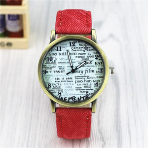 Reloj <span class=keywords><strong>de</strong></span> Pulsera <span class=keywords><strong>de</strong></span> Mezclilla Esmerilada con Diseño Retro, Caja <span class=keywords><strong>de</strong></span> Cobre, Reloj <span class=keywords><strong>de</strong></span> Cuarzo con Diseño <span class=keywords><strong>de</strong></span> Periódico Digital en Inglés, Venta al por Mayor <span class=keywords><strong>de</strong></span> Fábrica - Product Image 6