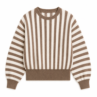 Pull en maille côtelée à rayures colorées pour femme, col rond, coupe oversize, épaules tombantes, manches longues, automne-hiver, vente en gros ODM
