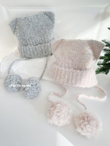 Automne hiver chaud chat oreille <span class=keywords><strong>pompon</strong></span> chapeau pour femmes personnalisable confortable pull-on laine casquette adorable doux pom-poms mignon polyvalent <span class=keywords><strong>bonnet</strong></span> - Product Image 3