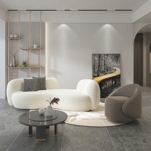 Sofá de tela de piel de cordero de lujo, diseño curvo blanco minimalista moderno, forma ovalada para apartamentos pequeños, sala de estar de estilo nórdico - Product Image 2