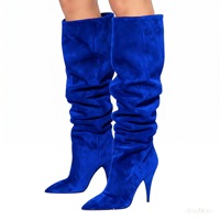 Nouvelles bottes en velours décontractées à plis superposés, élégantes, à bout pointu, talon fin, chaussures pour femmes, chaussures de soirée accrocheuses