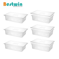 6 pcs Pack Transparent GN Gastronorm Récipient Polycarbonate Plastique Alimentaire Casseroles avec Couvercles