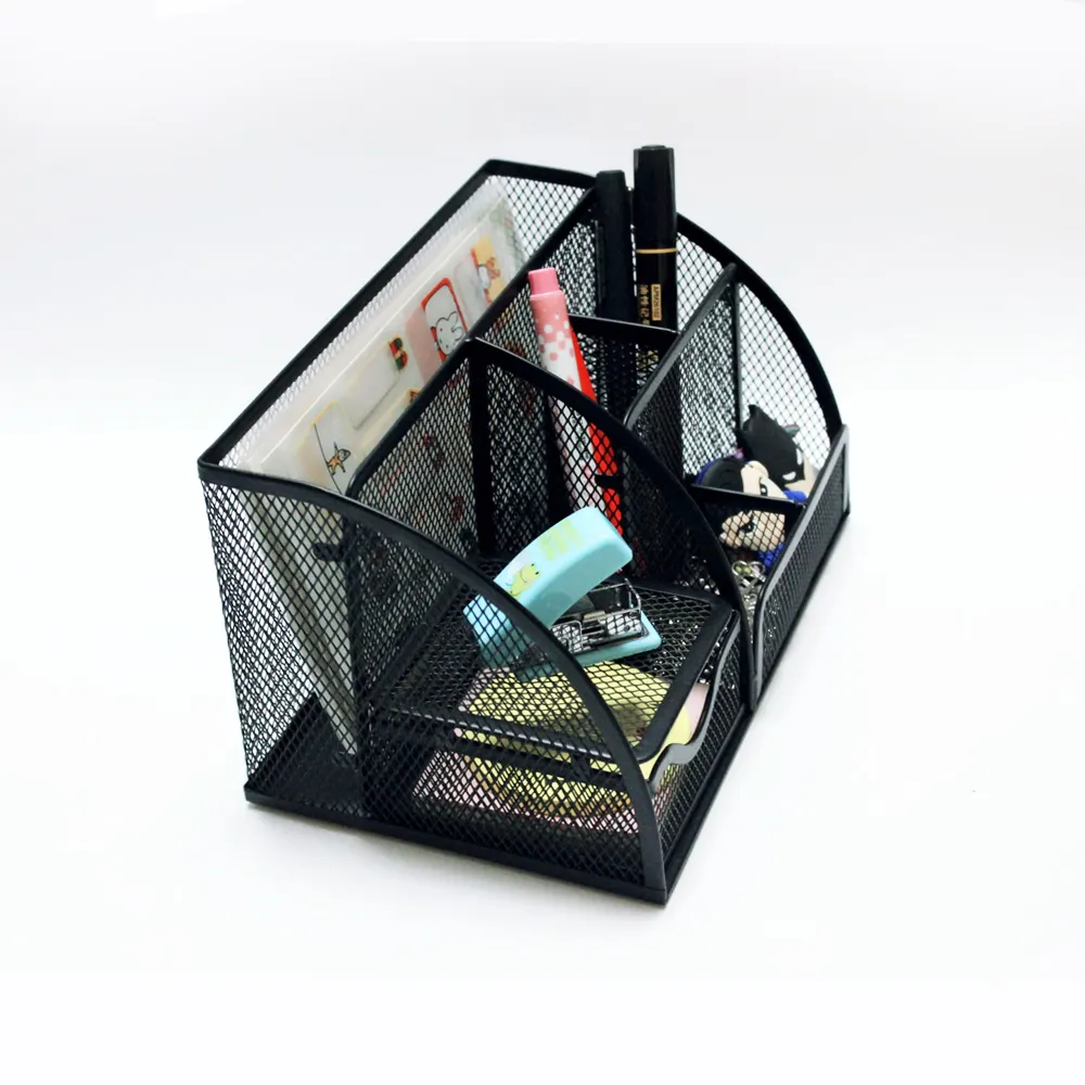 Metal Mesh Desk Organizer 7 Storage Pen Holder multi-function file tray