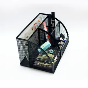 Metal Mesh Desk Organizer 7 Penyimpanan Pena Pemegang Multi-Fungsi File Tray