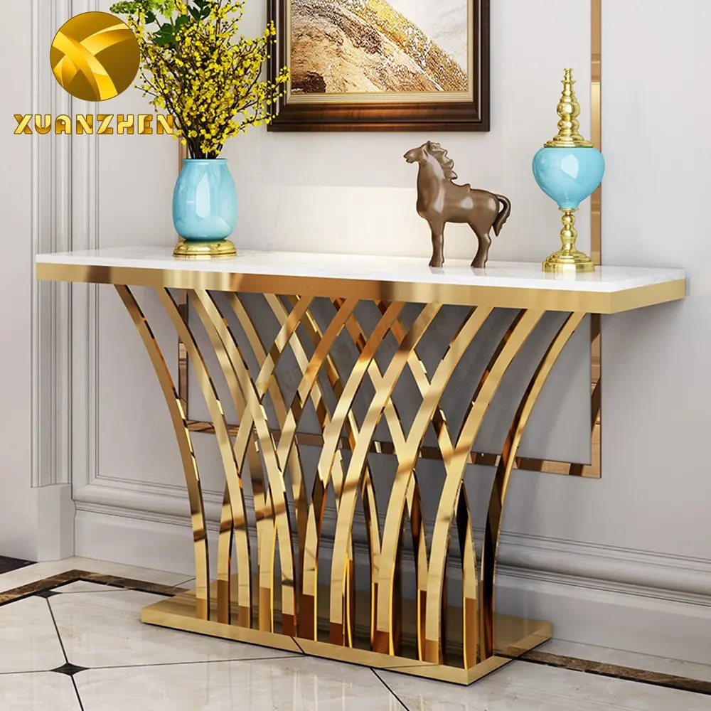 Foshan mobili soggiorno set tavolo consolle in metallo di lusso moderno tavolo da corridoio a specchio in vendita CT032
