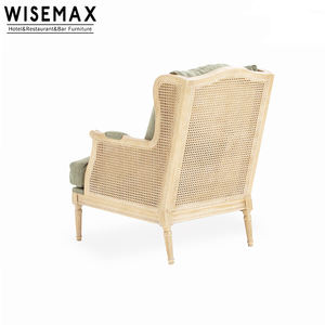 WISEMAX FURNITURE Canapé de salon de style provincial français, chaise en bois avec cadre en rotin, <span class=keywords><strong>fauteuil</strong></span> <span class=keywords><strong>club</strong></span> en cannage pour salon - Product Image 4