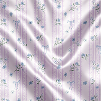 Tissu satiné 100 % polyester imprimé à rayures verticales florales bleues vintage WF, doux, respirant, séchage rapide, pour textile de maison et vêtements