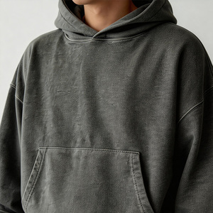 Sweat à capuche court personnalisé de haute qualité pour homme en coton French Terry, coupe oversize, effet vieilli, lourd, délavé à l'acide - Product Image 3