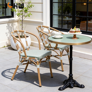 Ensemble de <span class=keywords><strong>table</strong></span> et chaises de <span class=keywords><strong>bistrot</strong></span> en rotin tressé empilables et personnalisables, style français, pour restaurant, extérieur, café, fête, jardin - Product Image 5