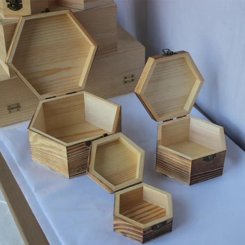 Hexagonal Shaped Wooden Storage Box Jewelry Box Wedding Gift Box Holder
