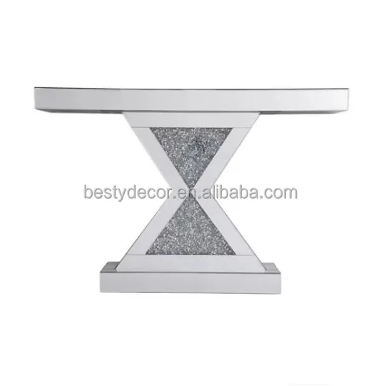 2024 nuevo diseño Luxcy largo acento mesa estrecha sofá de cristal vestíbulo para sala de estar Silverconsole Mesa espejo de diamante con espejo