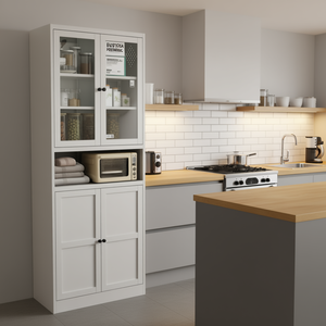 White <b>Kitchen</b> Cabinet With Glass Doors 72 Inch Tall Freestanding Storage <b>For</b> <b>Kitchen</b> Bathroom - Product Image 2