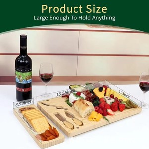 Bamboo cheese tray, sushi/Japanese food tray with knife, household <b>wooden</b> cutting board/<b>slicing</b> board, cooked food assembly - Product Image 4