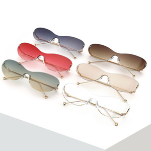 Lunettes de soleil œil-de-chat sans monture avec verre monobloc et branches en alliage vintage, protection UV400, personnalisables avec logo, pour hommes et femmes - Product Image 6