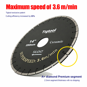 <strong>Superlife</strong> 3.6 m/min Chip-Free 45&deg; Miter Cutting Silent Diamond Saw Blade Tigtool 14"/350mm Ceramic/Porcelain/Dekton - Product Image 3