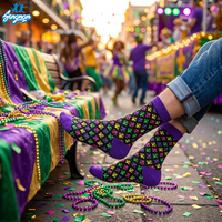 Chaussettes de Mardi Gras pour adultes OEM, livraison DDP, chaussettes violettes de Mardi Gras, chaussettes rayées pour femmes, chaussettes tube taille unique, chaussettes en coton