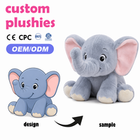 Boneka Gajah Lucu Super Lembut OEM Custom, Hadiah Ulang Tahun, Bersertifikat CE CPC EN71 ASTM