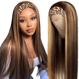 Peluca de cabello humano 100% de 14-24 pulgadas de largo recto de seda helada diadema de <span class=keywords><strong>pelo</strong></span> #4/27 marrón oscuro <span class=keywords><strong>caramelo</strong></span> prearrancado pelucas de mujeres americanas - Product Image 2