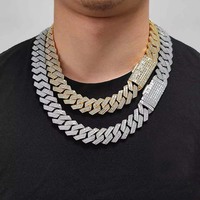 Collar grueso de cadena de bambú con circonitas cúbicas en forma de rombo, de doble fila y 20 mm, estilo hip-hop, joyería transfronteriza europea y americana.