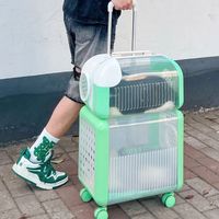 Sac de transport pour animaux de compagnie 2 en 1 transparent 2023, valise transparente, sac à dos pour animaux de compagnie, valise de voyage à roulettes