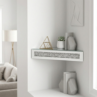 Étagère d'angle flottante moderne en miroir argenté, cadre mural décoratif effet diamant brisé, vitrine de décoration intérieure