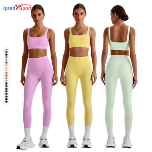 Trendy Yoga Set U Back Sports Bra No Front Seam High Waist Leggings 68% Nylon 32% Spandex for HIIT Pilates Gym Wear