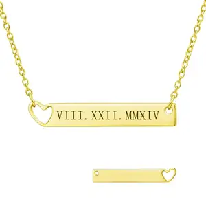 Collier Pendentif Lettre Argent Sterling 925 Personnalisé Bar Nom Coeur Amour Charme Personnalisé Gravé Plaque Signalétique Collier