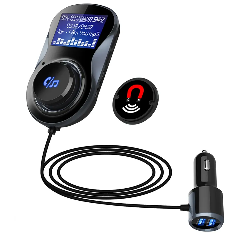MP3 Dual USB 2 Port Car Charger with LED Display FM Transmitter Quick Charging Hands Free Calling for Mobile Phone
