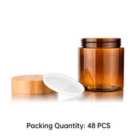 48 pots en plastique PET biodégradable de 250 ml, vides, givrés, transparents, ambrés, avec couvercle en aluminium pour crème pour les yeux et gommage corporel cosmétique