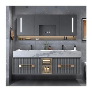 Hiện đại grey lưới tản nhiệt MDF không thấm nước cửa kính Tủ treo tường phòng tắm Vanity với gương thông minh - Product Image 4