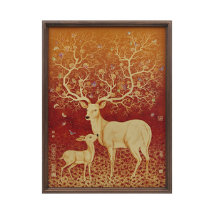 Décoration Murale Artisanale Premium : Tableau Élégant en Laiton et Bois, Motif Cerf et Fleurs, Idéal Cadeau d'Adieu, Art Moderne pour un Voyage Favorable - Product Image 1
