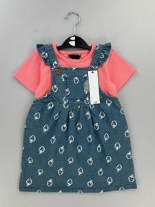 Ropa de Bebé de Gran Venta Colección de Verano para Niñas Pequeñas Conjunto de 2 Piezas Vestido de Manga Corta + Vestido de Mezclilla para Bebés Niñas - Product Image 3